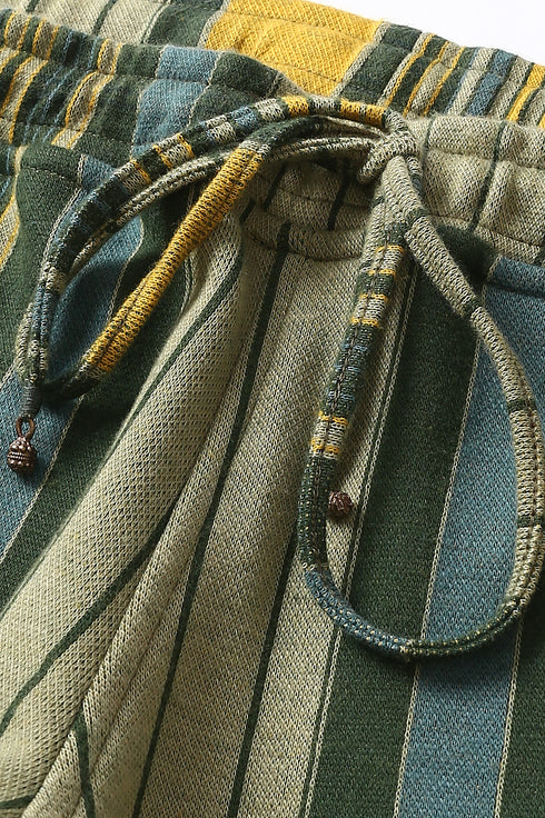 Straight leg pants in striped cotton blend jacquard with elastic waistband